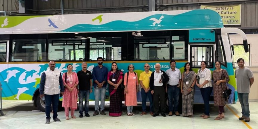 Alumni at KPIT Technologies Ltd. in front of India’s first Hydrogen Fuel Cell Bus